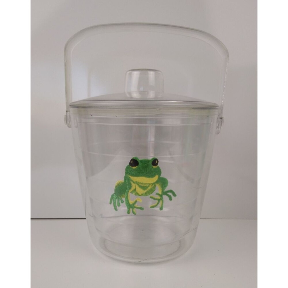 VTG Tervis Tumbler Ice Bucket Green Tree Frog Embroidered Patch Handle  Lid